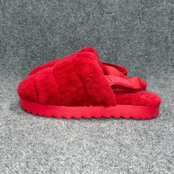 UGG Super Fluff Slippers Women's Size 11 Red Comfy Cozy Slip On Sheepskin Shoes - Picture 4 of 11